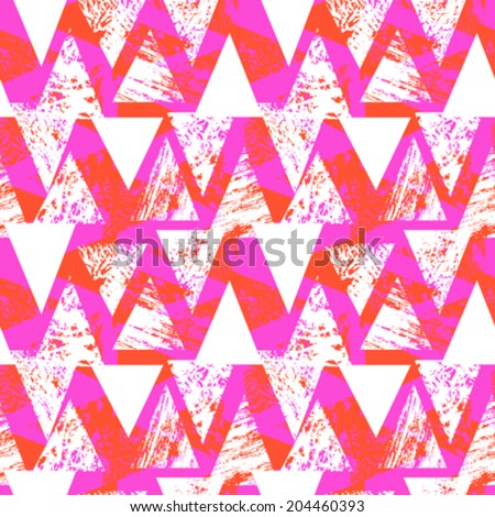 Grunge hand painted abstract pattern with bold textured triangles in bright multiple colors, seamless vector.