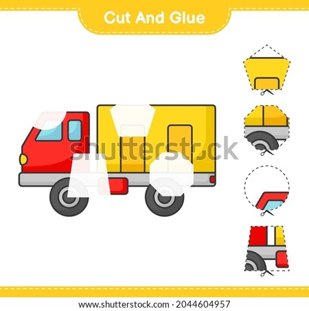 Cut and glue, cut parts of Lorry and glue them. Educational children game, printable worksheet, vector illustration