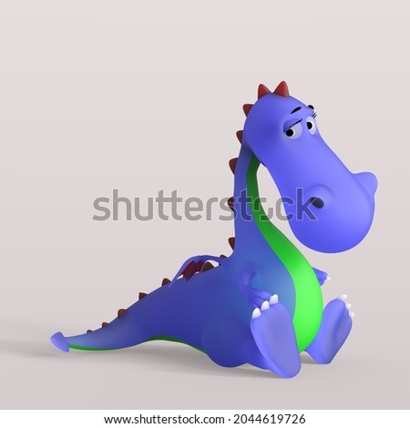 3D-illustration of a cute and funny sad cartoon dragon. isolated rendering object
