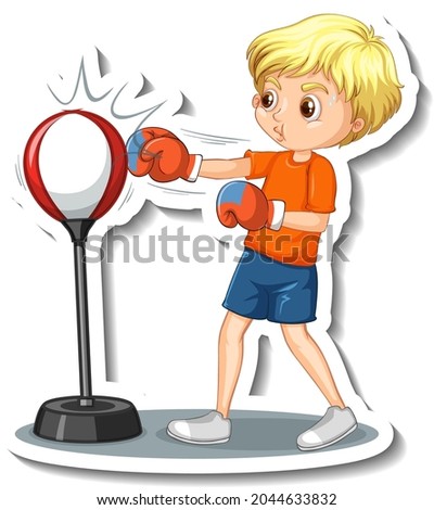 Cartoon character sticker with a boy punching illustration