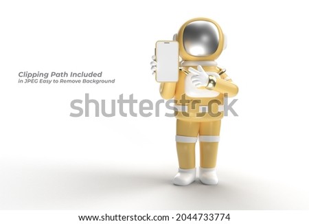 3d render Astronaut Hand Pointing Finger smartphone blank screen mockup Pen Tool Created Clipping Path Included in JPEG Easy to Composite.