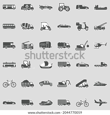 Transport And Vehicles Icons. Sticker Design. Vector Illustration.