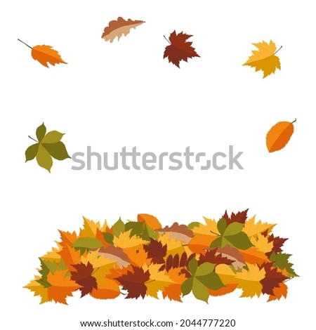 Pile of autumn colored leaves isolated on white background. Vector illustration. Royalty-Free Stock Photo #2044777220