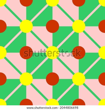 Seamless geometric pattern with colorful circles and squares. Vector image.