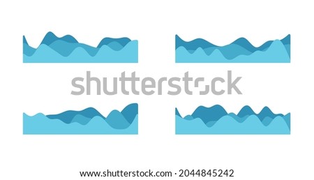 Vector blue wave icons set on white background. Water waves different . Vector illustration