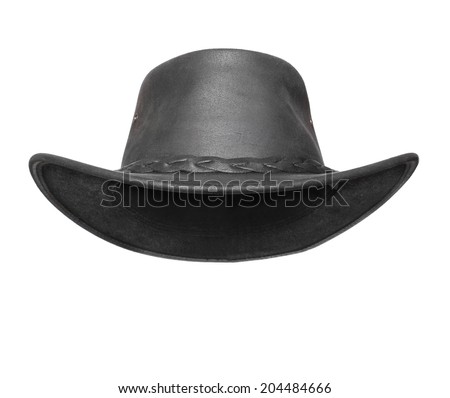 Black leather australian hat with space for your funny face.