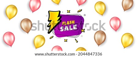 Flash sale banner. Promotion ad banner with 3d balloons. Discount sticker shape. Coupon bubble icon. Isolated party balloons background. Flash sale label. Vector
