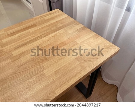 Close up wooden furniture, Oak wood table, Furniture detail for interior. Royalty-Free Stock Photo #2044897217