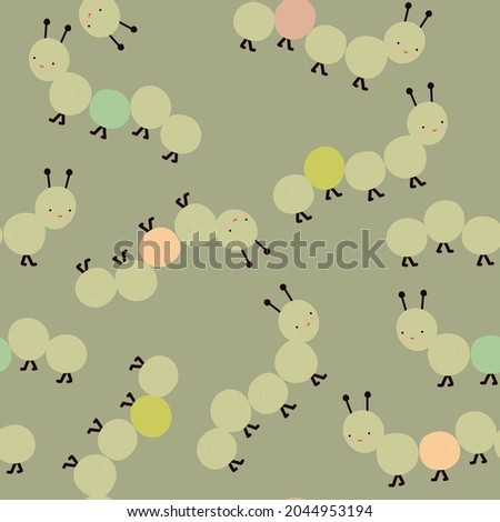 Cute cartoon vector seamless texture with caterpillars. Childish design for textile, wallpaper and kids' clothes.