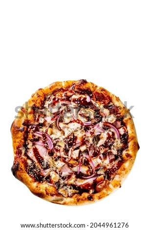 Pizza with chicken and barbeque sauce. Italian pizza isolated on white background