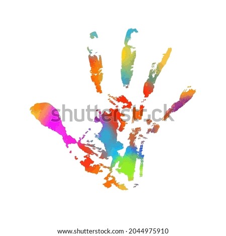 Multi-colored handprint. Rainbow hand. Vector illustration