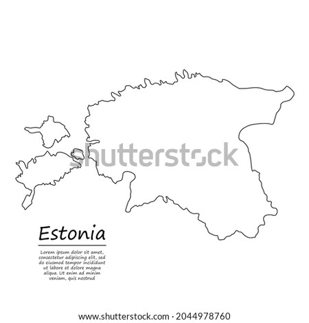 Simple outline map of Estonia, vector silhouette in sketch line style