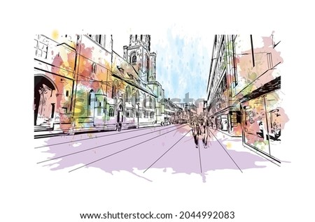 Building view with landmark of Heilbronn is the 
city in Germany. Watercolor splash with hand drawn sketch illustration in vector.