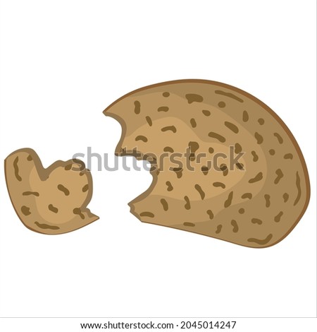 Hand-drawn broken piece of dark bread isolated on white background.  Food waste. Vector illustration