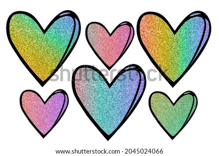 Bright glitter hearts clip art, sublimation backgrounds