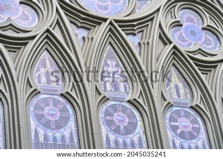 Close up of stained glass church window