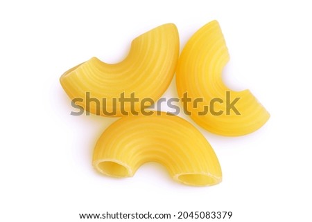 raw macaroni pasta isolated on white background with clipping path and full depth of field. Top view. Flat lay Royalty-Free Stock Photo #2045083379