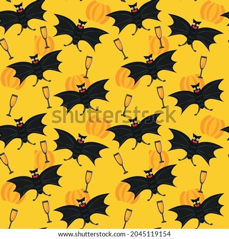 Bats at a party with pumpkins and orange juice