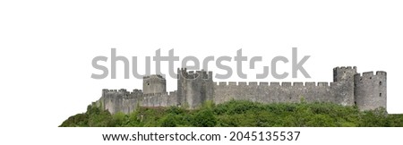 Medieval castle in UK isolated on white backgfround Royalty-Free Stock Photo #2045135537