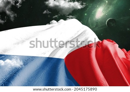 Czech Republic national flag cloth fabric waving on beautiful sky.