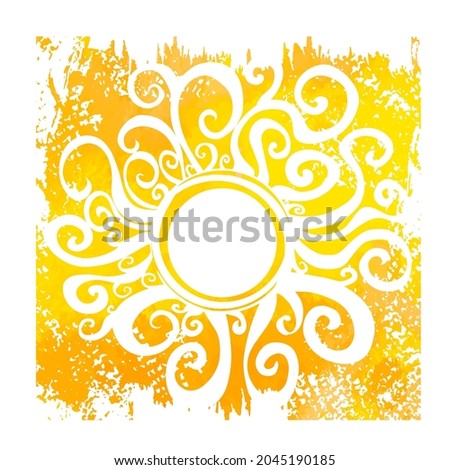 White sun on a yellow background. Hello summer. Vector illustration