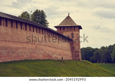 Brick walls of the Kremlin in Novgorod.