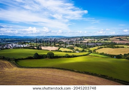 Fields and Meadows over River Teign, Devon, England, Europe Royalty-Free Stock Photo #2045203748