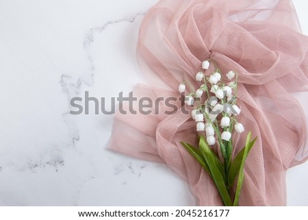 Suzuran, lily of the valley, lily of the valley flower. White Background With Copy Space.