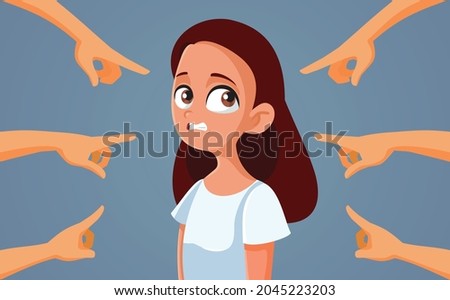 Guilty Teen Girl Facing Accusations Vector Illustration. Teenager being grounded or expelled for misbehaving feeling embarrassed and responsible
 Royalty-Free Stock Photo #2045223203