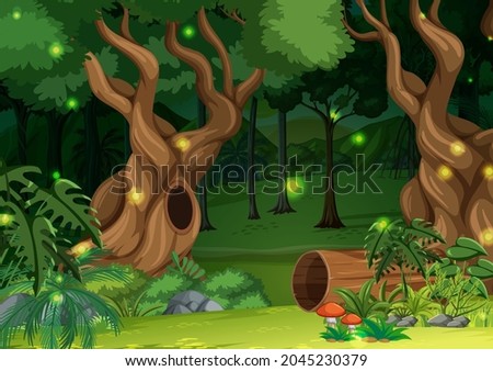 Enchanted forest landscape background illustration