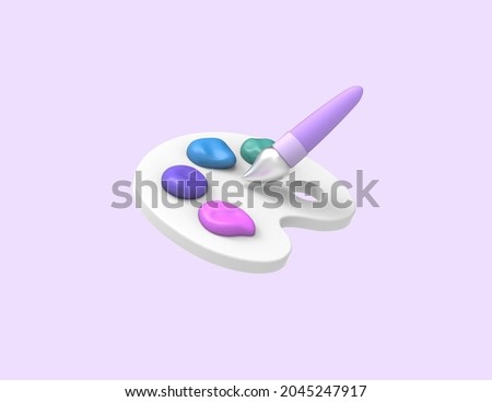 Art pastel color palette with paint brush tool for drawing. 3D render design.
