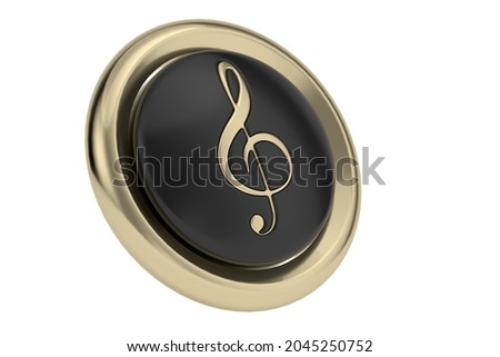 Golden musical note isolated on white background. 3D illustration.