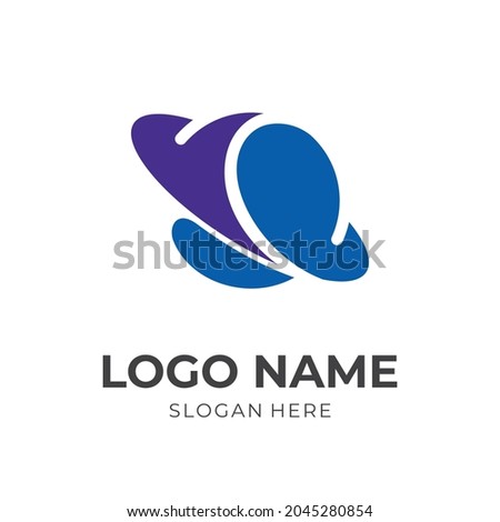 planet logo design template concept vector with flat blue and purple color style