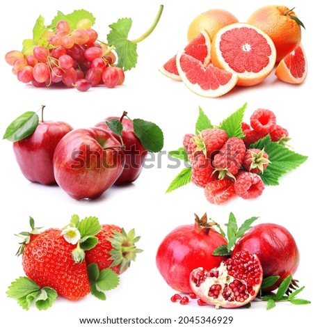 Red fruits on white background