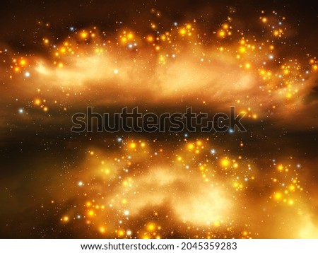 Stellar nebula in gold tones. Gas in space, the birth of stars in the galaxy. Star dust. 
