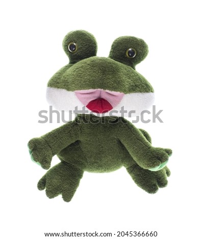 stuffed toy frog isolated on white background