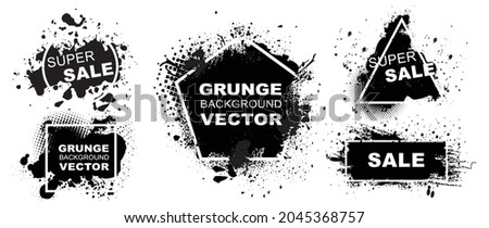 Set of grunge banners.Grunge backgrounds for sale. Spray Paint Vector Elements isolated on White Background, Lines and Drains Black ink splatters, Ink blots set, text frame, Street style.