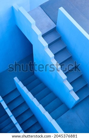 Picturesque geometric stair structure in blue tone. Calpe, Spain