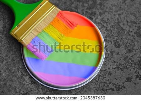 rainbow mix colors painting strips colorful paint with paintbrush, LGBTQ+ symbol