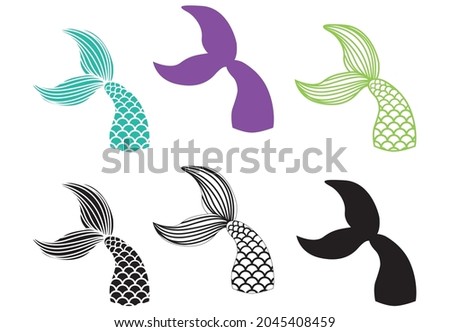 Mermaid Tail Color and Silhouette Set Royalty-Free Stock Photo #2045408459