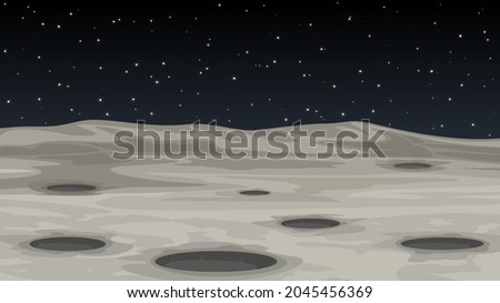 Moon surface landscape. Alien planet landscape, vector background.  Royalty-Free Stock Photo #2045456369