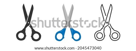 Scissors icon. Scissors in different styles. Vector drawn on white background.