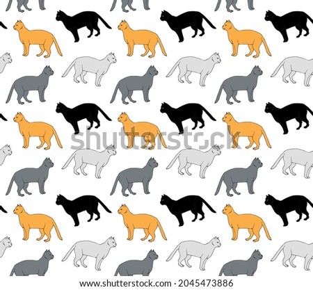 Vector seamless pattern of different color hand drawn doodle sketch cat isolated on white background