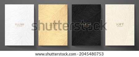 Abstract plush (fur) cover design set. Creative fashionable background with gold, black line pattern. Trendy vector collection for catalog, brochure template, magazine layout, beauty booklet Royalty-Free Stock Photo #2045480753