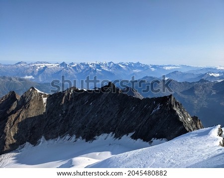 View from the Dom towards the Nadelhorn and Lenzspitz with the valais alps in the background. high tour, mountaineering