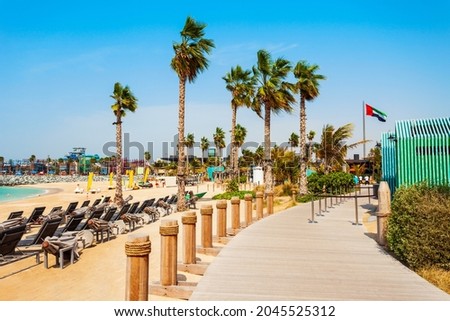La Mer or Jumeira beach is a public beach in Dubai city in UAE Royalty-Free Stock Photo #2045525312