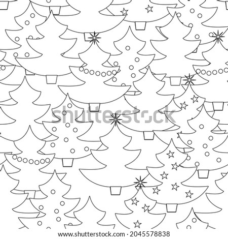 Vector seamless background with Christmas trees in black and white. Merry Christmas! Happy New year!