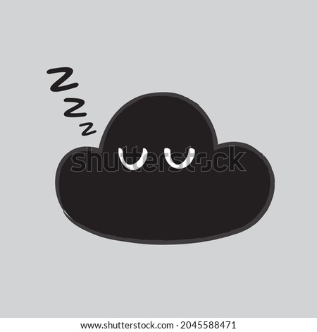 A Cute Hand Drawn Sleeping Dark Rain Cloud - Amazing cute minimalist vector black sleepy cloud character suitable for app, sticker, children book, decoration, animation, design asset and illustration