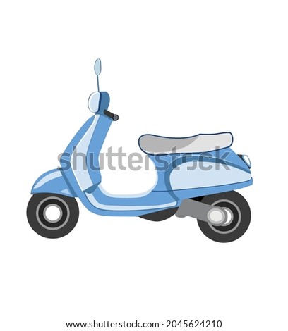 Isolated scooter illustration. City transport, motorcycle, bike, retro vehicle. Colored drawing isolated on white. Urban transportation