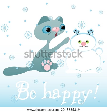gray cat snowman winter snow snowflacke stickers surprise smile emotions pet